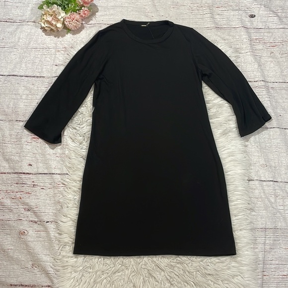 NWT Monrow Black Crewneck Tencel 3/4 Sleeve Shirt Dress - Picture 1 of 11